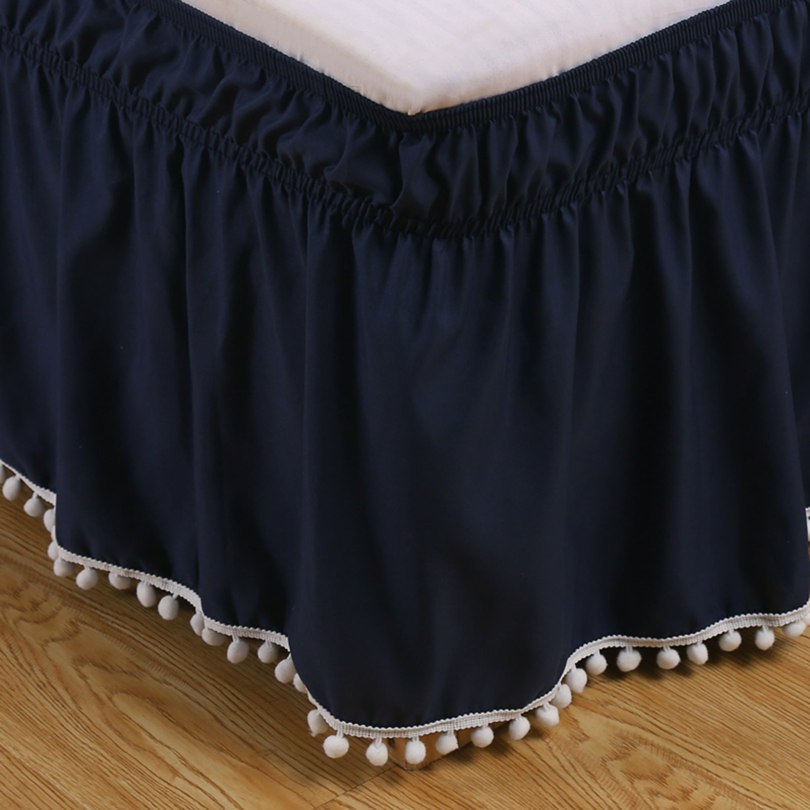 Pom-Pom Style Solid Color Elastic Bed Skirt - Calm Cloud Bedding